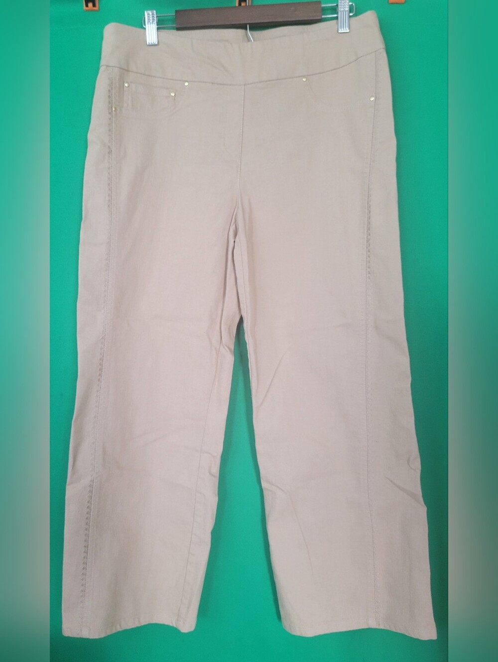 Ruby Rd. Light Beige Casual Pants Sz 12 Women Stretchy Jean Straight Leg Khaki